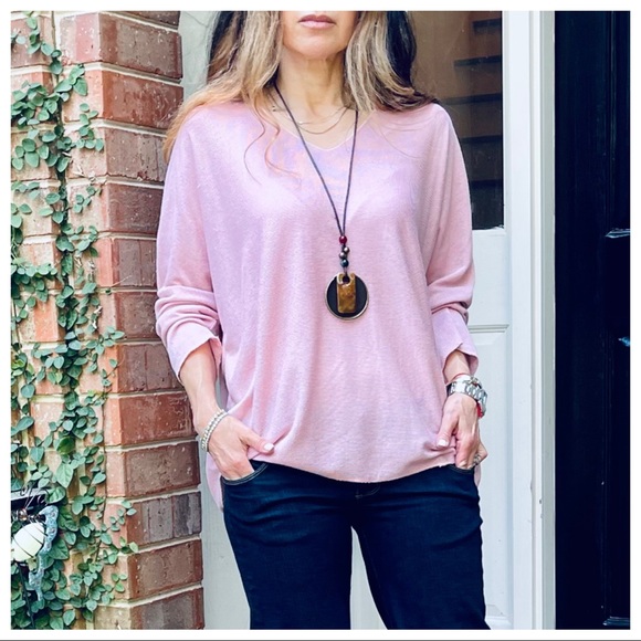 Made in Italy Rose V Neck Relax fit sweater - Picture 2 of 5